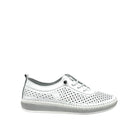 White: Mastic Soul 26127 perforated leather lace-up sneaker in white with hand-stitched midsole detail, side view