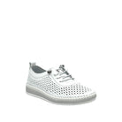 White: Mastic Soul 26127 perforated leather lace-up sneaker in white with hand-stitched midsole detail, side view