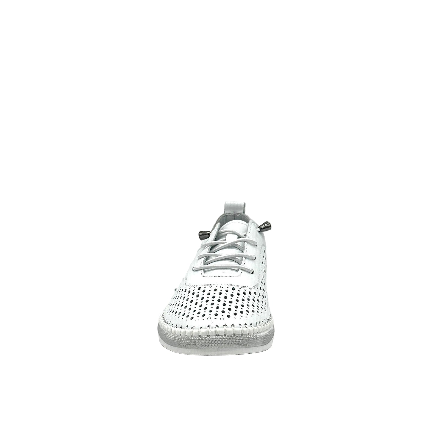 White: Mastic Soul 26127 perforated leather lace-up sneaker in white with hand-stitched midsole detail, side view