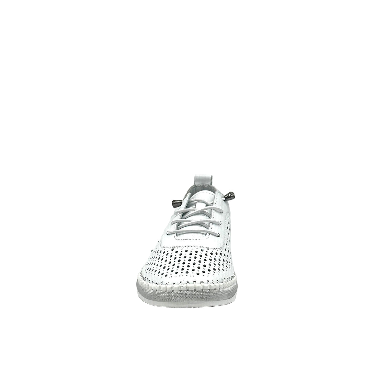 White: Mastic Soul 26127 perforated leather lace-up sneaker in white with hand-stitched midsole detail, side view
