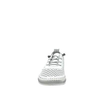 White: Mastic Soul 26127 perforated leather lace-up sneaker in white with hand-stitched midsole detail, side view
