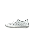 White: Mastic Soul 26127 perforated leather lace-up sneaker in white with hand-stitched midsole detail, side view