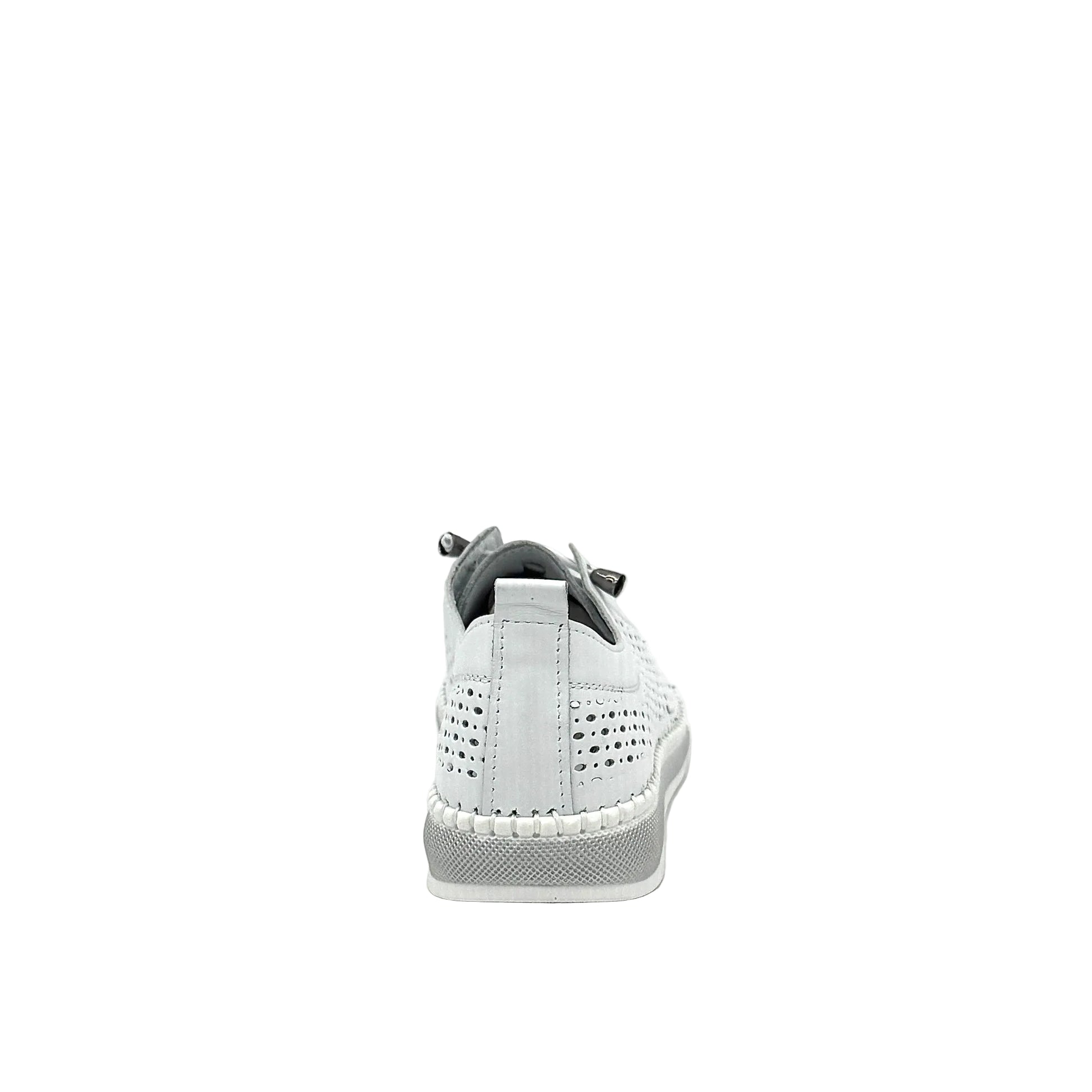 White: Mastic Soul 26127 perforated leather lace-up sneaker in white with hand-stitched midsole detail, side view