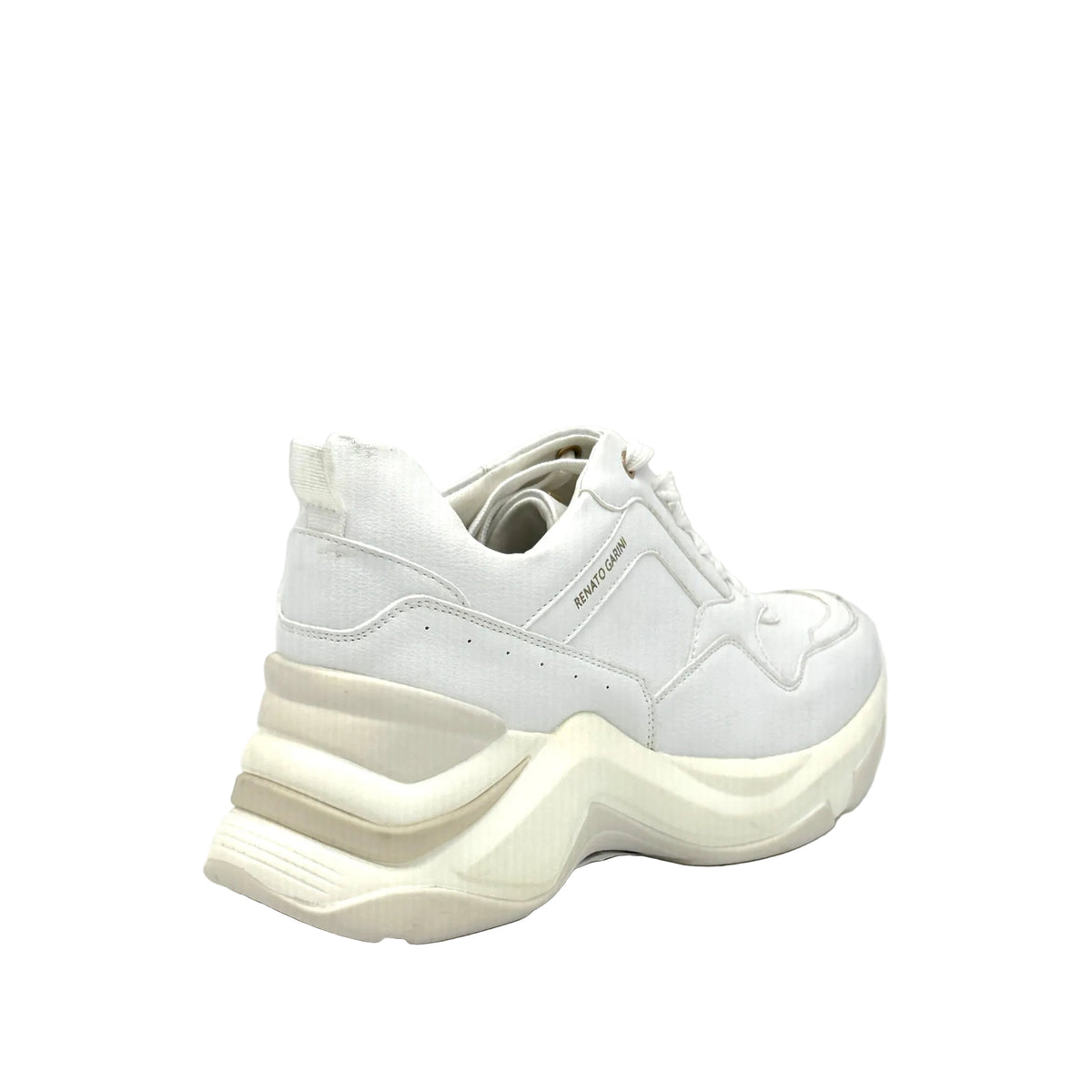 White: Renato Garini 106-21 EX117 chunky fashion sneaker in White with sculptural wave sole, side view