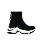 Renato Garini 106-62RG-88 black knit platform sneaker boot with white sole, outside profile with sculpted contrast sole