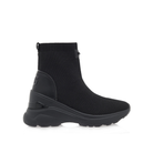 Renato Garini 179-116A knit wedge sneaker boot in black with tonal heel detailing, with a ribbed ankle collar and sculpted sole, side profile