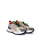 Pair of Renato Garini 19V03-6 Beige Multi sneakers at a three-quarter angle, showing striped green laces and mixed-print uppers