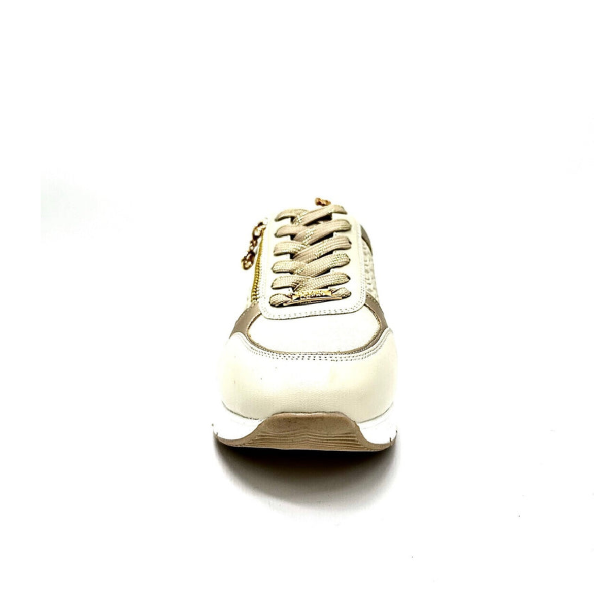 Front view of Renato Garini 2065-41EX72 beige wedge sneaker with tonal laces, rounded toe and contrasting tread