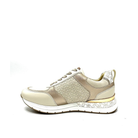 Inside profile of Renato Garini 2065-41EX72 beige and light gold wedge sneaker showing layered panels and textured sole trim
