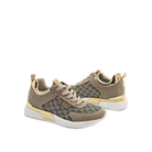 Pair of Renato Garini 2111 beige patterned lace-up wedge sneakers showing gold-tone collars and white soles