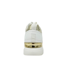 Rear view of Renato Garini 2111 white wedge sneaker showing gold-tone heel trim and pull tab