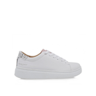 Renato Garini 21VW2007 white platform sneaker with tonal laces and a spotted heel accent, side profile