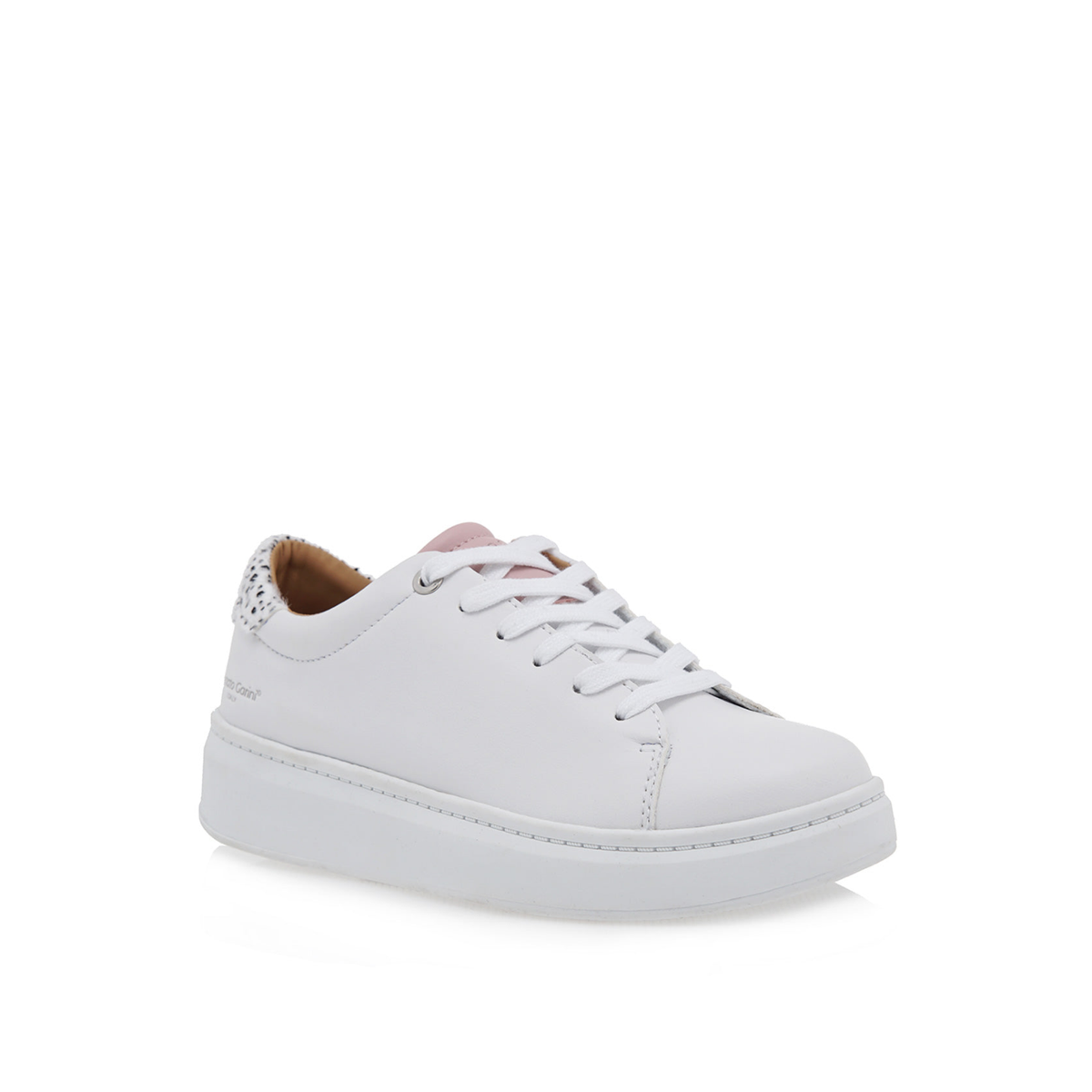 Renato Garini 21VW2007 white platform sneaker at a three-quarter angle, showing tonal laces, rounded toe and raised sole