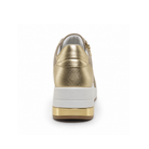 Rear view of Renato Garini 2210 beige wedge sneaker showing metallic heel panel and gold-tone sole accent