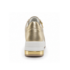 Rear view of Renato Garini 2210 gold wedge sneaker showing metallic heel panel and gold-tone sole accent