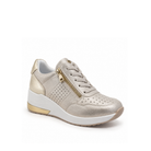 Renato Garini 2210 gold wedge sneaker at a three-quarter angle, showing tonal laces and textured upper