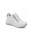 Renato Garini 2210 white wedge sneaker at a three-quarter angle, showing tonal laces and textured upper