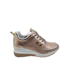 RENATO GARINI 2218 metallic gold platform sneaker, side profile showing textured panels, steel logo and sculpted sole