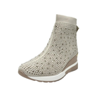 Renato Garini 34-210B beige embellished knit wedge sneaker boot at a three-quarter angle, showing rounded toe