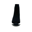 Front view of Renato Garini 34-210B black stretch knit sneaker boot with crystal embellishments and rounded toe