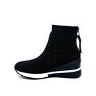 Inside profile of Renato Garini 34-210B black crystal knit wedge sneaker boot with contrasting white sole stripe