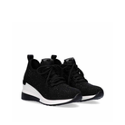 Pair of Renato Garini 34-31EX13 black embellished wedge sneakers at a three-quarter angle, showing tonal laces and sparkling uppers
