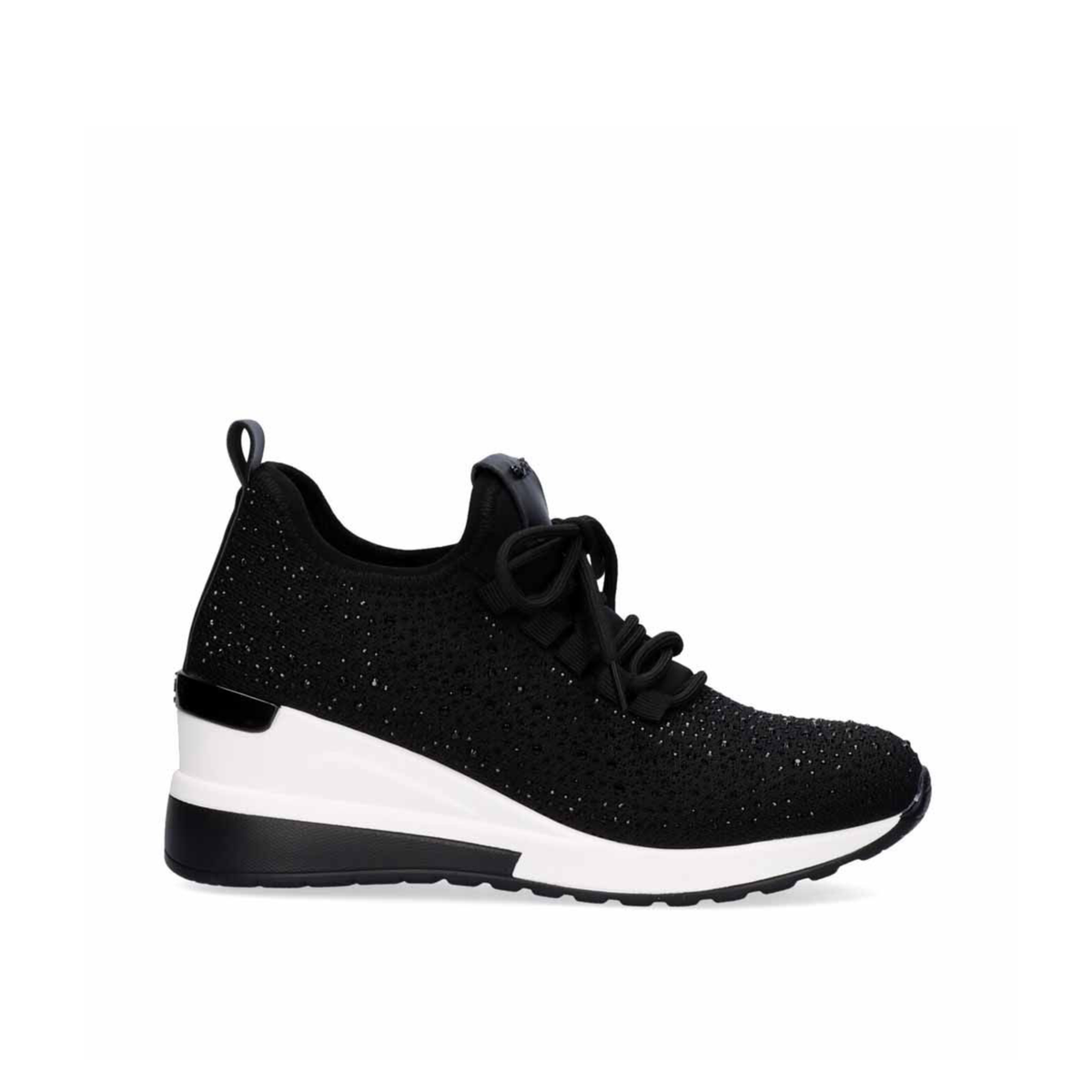 Renato Garini 34-31EX13 black stone-embellished lace-up wedge sneaker with contrasting white sole, side profile