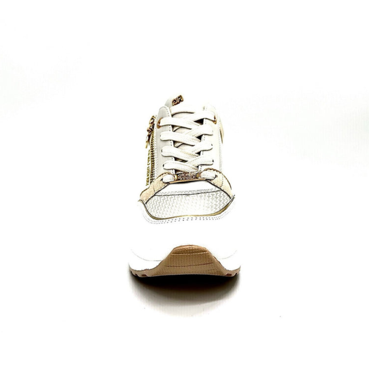 Front view of Renato Garini 34-41EX50 off-white and beige sneaker with tonal laces, rounded toe and contrasting tread