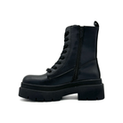 Renato Garini 671-62RG12 black platform combat boot, inside profile showing the side zipper and lug sole.