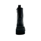 Renato Garini 671-62RG12 black platform combat boot, rear view with back pull tab and chunky lug sole.