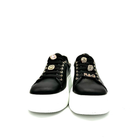 RENATO GARINI 88-32 black embellished lace-up platform sneakers, front view of the pair showing removable stone lace embellishments and platform soles