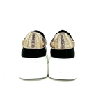 RENATO GARINI 88-32 black embellished lace-up platform sneakers, rear view of the pair showing shimmering gold-tone heel panels above white platform soles
