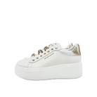 RENATO GARINI 88-32 white embellished lace-up platform sneakers, inner side profile of the pair with gold-tone branding and white platform soles