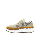 Inside profile of Renato Garini Alexis beige multi knit platform sneaker showing textured panels, suede-look overlays and contrast stitching