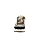 Front view of Renato Garini Alexis black multi knit platform sneaker showing laces, rounded toe and contrast whipstitch trim