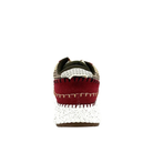 Rear view of Renato Garini Alexis burgundy platform sneaker showing patterned heel panel, whipstitch detailing and white speckled sole