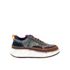 Renato Garini Alexis purple multi knit platform sneaker with grey and brown suede-look trim, red laces and white speckled sole, side profile
