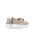 Rear angled view of Renato Garini Butterfly beige platform sneakers showing tonal heel panels and white soles