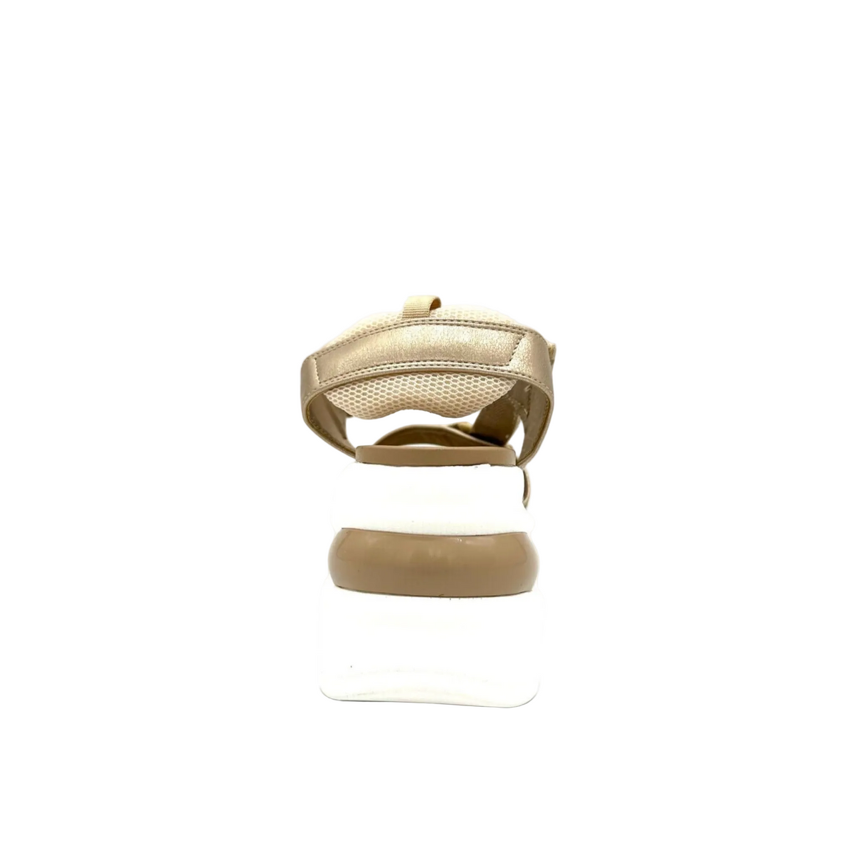RENATO GARINI DMD-230826-2 platform sandal in Champagne/Bronze, rear view showing the ankle strap and contrasting heel accent
