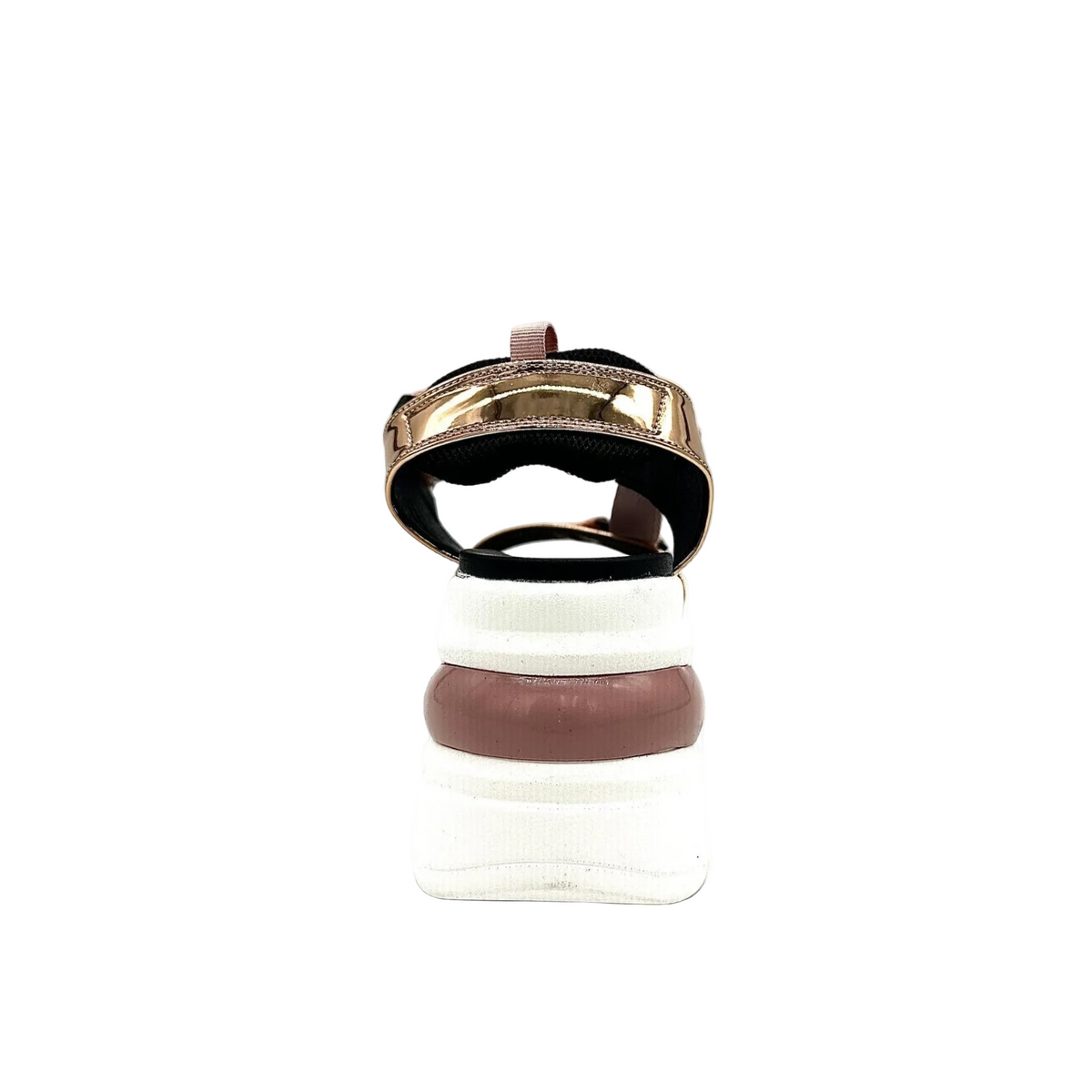 RENATO GARINI DMD-230826-2 platform sandal in Gold/Pink, rear view showing the ankle strap and contrasting heel accent