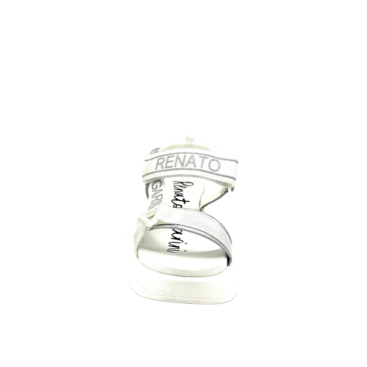 RENATO GARINI DMD-230826-2 platform sandal in White/Silver, front view showing textured straps and an open toe