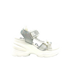 RENATO GARINI DMD-230826-2 platform sandal in White/Silver, side profile showing metallic panels and a sculpted white platform