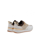 Rear angled view of Renato Garini EX01 multicolor platform sneakers showing contrasting heel panels and gold-tone sole trim
