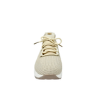Front view of Renato Garini EX14 beige platform sneaker showing rounded knit-textured toe, tonal laces and gold-tone logo