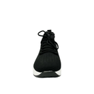 Front view of Renato Garini EX14 black platform sneaker showing stretch laces, rounded toe and tonal logo tab