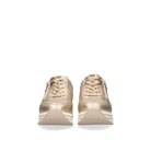 Front view of Renato Garini EX24 gold platform sneakers with tonal laces, rounded toes and layered white soles