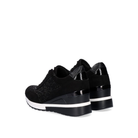 Renato Garini EX25 black embellished wedge sneakers, rear three-quarter view of the pair showing sculpted heels and white sole accents.