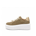 Renato Garini EX29 woven platform sneaker in natural beige with metallic gold heel counter and crystal charm lace detail