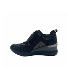 Renato Garini EX32 Pewter embellished platform sneaker, inside profile with stretch panel and sculpted wedge sole.