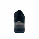 Renato Garini EX32 Pewter platform sneaker, rear view with pull tab, metallic heel accent and raised wedge sole.